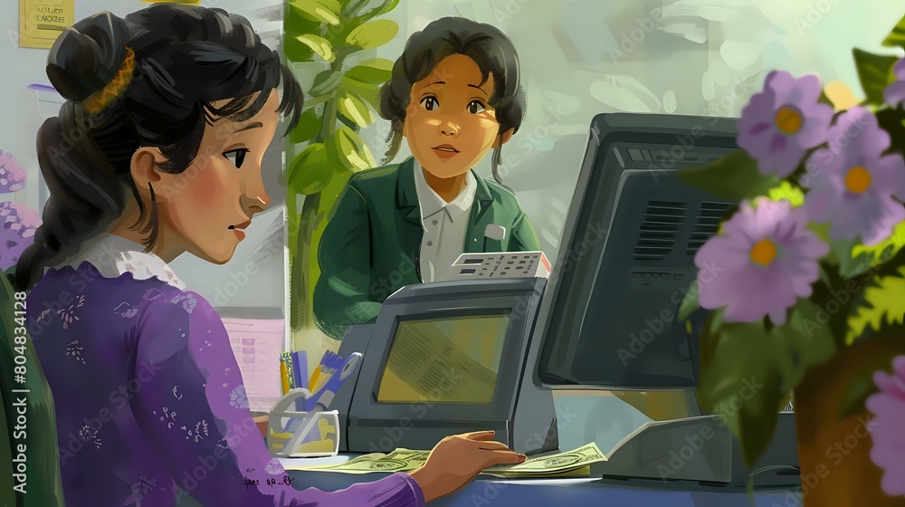 Bank Teller's Daily Routine: Visual Cues of Transactions and Account Management