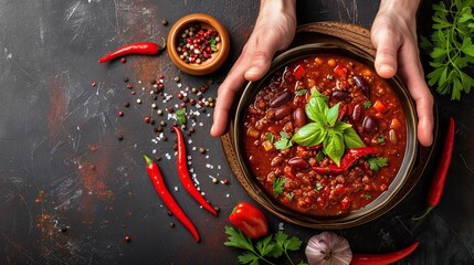 Wall Mural - Fresh organic vegetarian soup with chili pepper and garlic seasoning, A wok cooking fresh stir fry vegetables