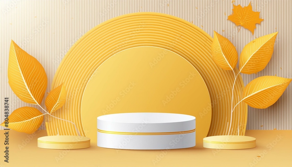 3d background products display podium scene with yellow leaf geometric ...