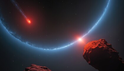 galaxy red space with meteorite, space objects, space red galaxy background