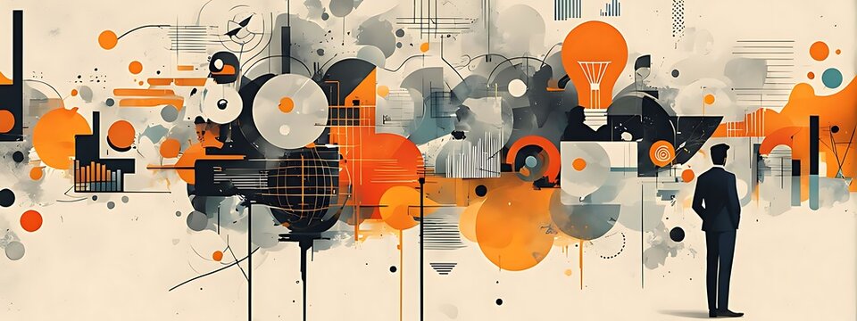  Design art concept abstract contemporary modern background business graphic idea. Work concept art design retro office poster icon hand team success digital ad artwork visual technology research job.