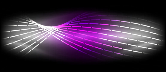 Poster - A mesmerizing neon circle in shades of purple, magenta, and electric blue creates a vibrant visual effect reminiscent of automotive lighting on a black background
