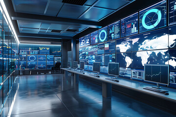 Poster - Export company headquarters with digital screens monitoring operations