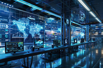 Poster - Export company headquarters with digital screens monitoring operations