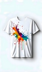 Wall Mural - Abstract lifestyle design with white t-shirt and colorful splashing shapes