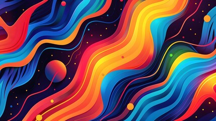 Fototapete - Abstract 1970's background design in futuristic retro style with colorful lines. Vector illustration.