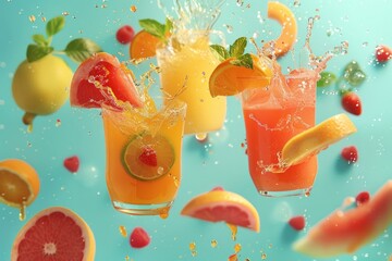 Two glasses of fruit juice with a splash of water