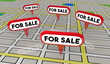 For Sale Home Listings Area House Search Real Estate Properties Map Pins 3d Illustration