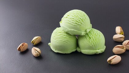 Wall Mural - Pistachio ice cream on black background .