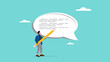 © Vanz Studio - written communication, businessman writing communication message on speech bubble, communicate via message or text, Email writing skill for career success, make online newsletter for company promotion