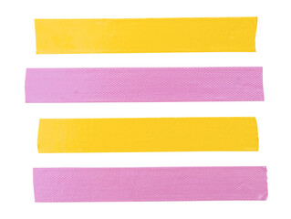 Wall Mural - Top view set of pink and yellow adhesive vinyl tape or clothes tape in stripe shape isolated on white background with clipping path