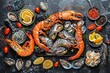Seafood Extravaganza: A Tempting Platter Filled with a Variety of Seafood, Including Shrimp, Lobster, and More