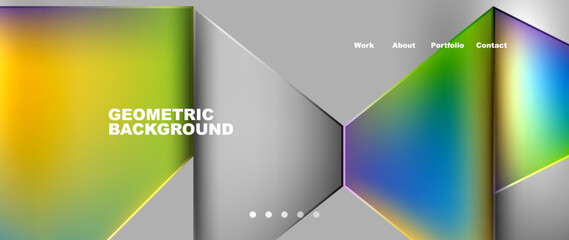 Aufkleber - A geometric background featuring triangles, rectangles, circles, and a pattern of electric blue, magenta, and rainbow colors, creating a symmetrical design on a grassy field