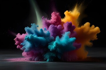 Explosion of colored powder on black background. Generative AI 