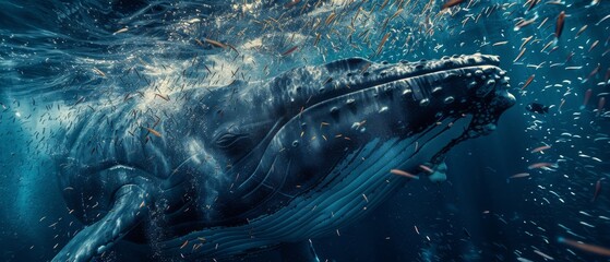 Wall Mural - Close-up of a krill swarm from a whale’s perspective, emphasizing the basis of the marine food chain,
