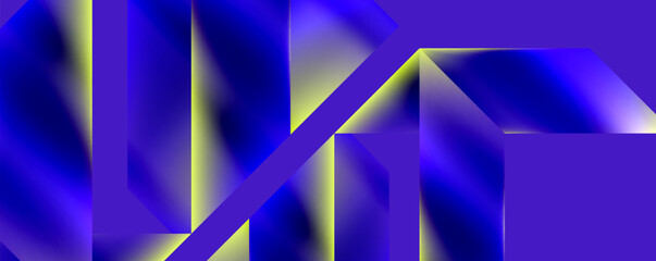 Poster - A computergenerated image featuring a colorful geometric pattern with blue and yellow triangles on a vibrant purple background, creating a symmetrical and eyecatching design