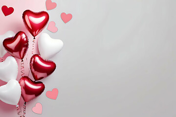 Valentine's day hearts balloons in left side with copy-space background concept, big blank space. Heart Bouquet: Valentine's Day Balloon Design