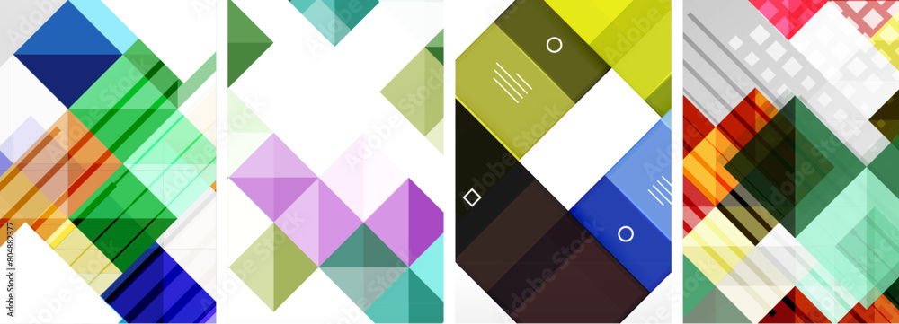 An artistic display of four vibrant geometric patterns in purple ...