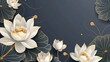 Luxury oriental flower background vector. Elegant white lotus flowers golden line art, leaves, gradient color. Design for decor, wallpaper, poster, banner, card. Generative Ai