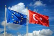 Union and Turkey flags waving in the wind