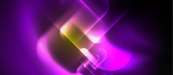 Poster - A vibrant mix of purple and yellow light creates a striking contrast against a deep black background. The colors blend together in a mesmerizing pattern, giving off a sense of energy and technology