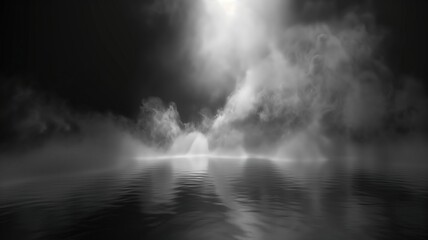 Wall Mural - fog mist haze smoke on black background with empty space in a middle