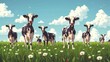 Animals grazing in pasture eating grass. Heifers on farmland grazing. Country field. Rural landscape. Cows in pasture eating grass. Modern illustration of country ranch landscape.