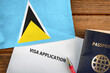 Visa application form, passport and flag of Saint Lucia
