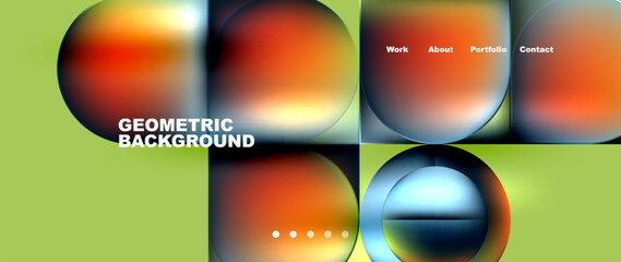 Aufkleber - A vibrant geometric background featuring circles and squares in orange and green colorfulness, resembling balls and automotive lighting. Captured in macro photography