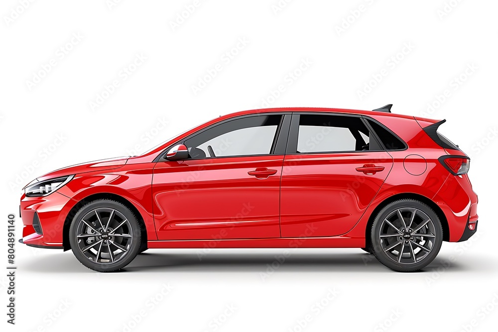 side view of Red hatchback car is isolated on white background ...
