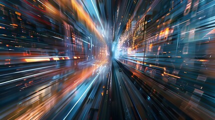  digital data flow on road in concept of program coding with graphic creating vision of fast speed transfer to show digital transformation , disruptive innovation