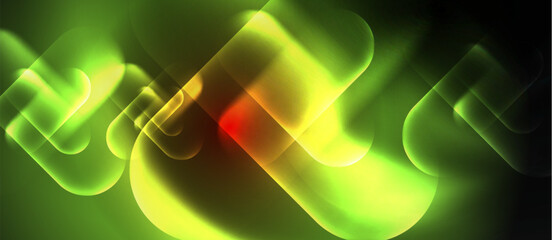 Poster - An electric blue pattern of green and yellow lights is glowing on a black background, resembling liquid circles of colorfulness in a fluid and artistic display