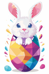 Wall Mural - Easter bunny peeking out of easter egg illustration on white background