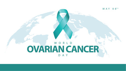 World ovarian cancer day. Mint green ribbon symbol vector illustration. Suitable for banners, web, social media, greeting cards etc