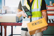 Workers Scanning Bar Code Scanner on Package Boxes. Computer Scanner Mobile Work Tools. Warehouse Inventory Management. Delivery to Customers. Storehouse. Shipment Boxes. Warehouse Shipping .