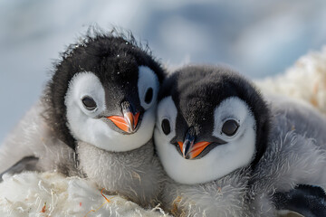 Wall Mural - two penguins on the snow