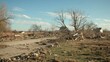 A scene of devastation where trees have been heavily damaged by the direct impact of a tornado, depicting nature's fierce power.

