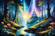 Mystical Forest Sanctuary with Glowing Castle