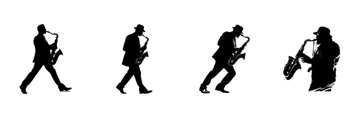 Poster - Black and white silhouettes of the musician 