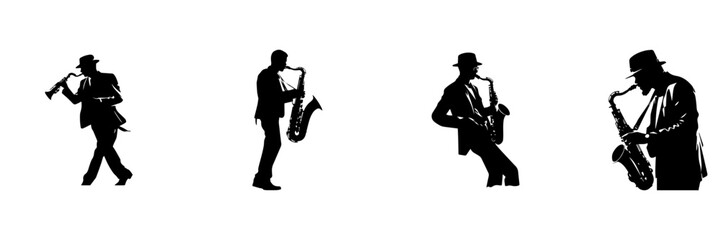 Wall Mural - Black and white silhouettes of the musician 