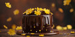Dried Flowers Wall Decoration Chocolate Cake Decorated With Orange Leaves,