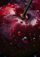 Poster - red wet cherries on a dark background