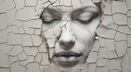 Wall Mural - cracked face of a woman with closed eyes