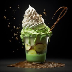 Poster - Delicious green milkshake with whipped cream and chocolate drizzle