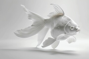 Wall Mural - Goldfish, 3D model, stark white setting, classic curved posture, shimmering scales, gentle overhead light