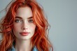 © ckybe - A stunning young woman with casual attire and vibrant red hair against a neutral studio backdrop, with luscious locks and hair dye.