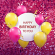 Vector decoration with sequins, pink sequins on the background. with 3D colorful balloons. Great for Christmas and birthday greeting cards