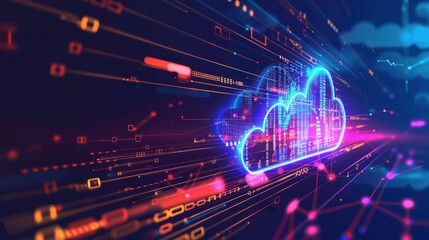 Technology networking and digital communication in business with cloud computing concept web storage for data global social media ai server online binary illustration background modern futuristic