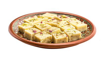 Barfi indian sweet dessert food isolated on white background