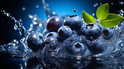 Canvas Print - Blueberries splashing in water